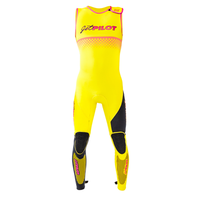 Front view of the Jetpilot Vintage John Wetsuit Yellow Black colorway.